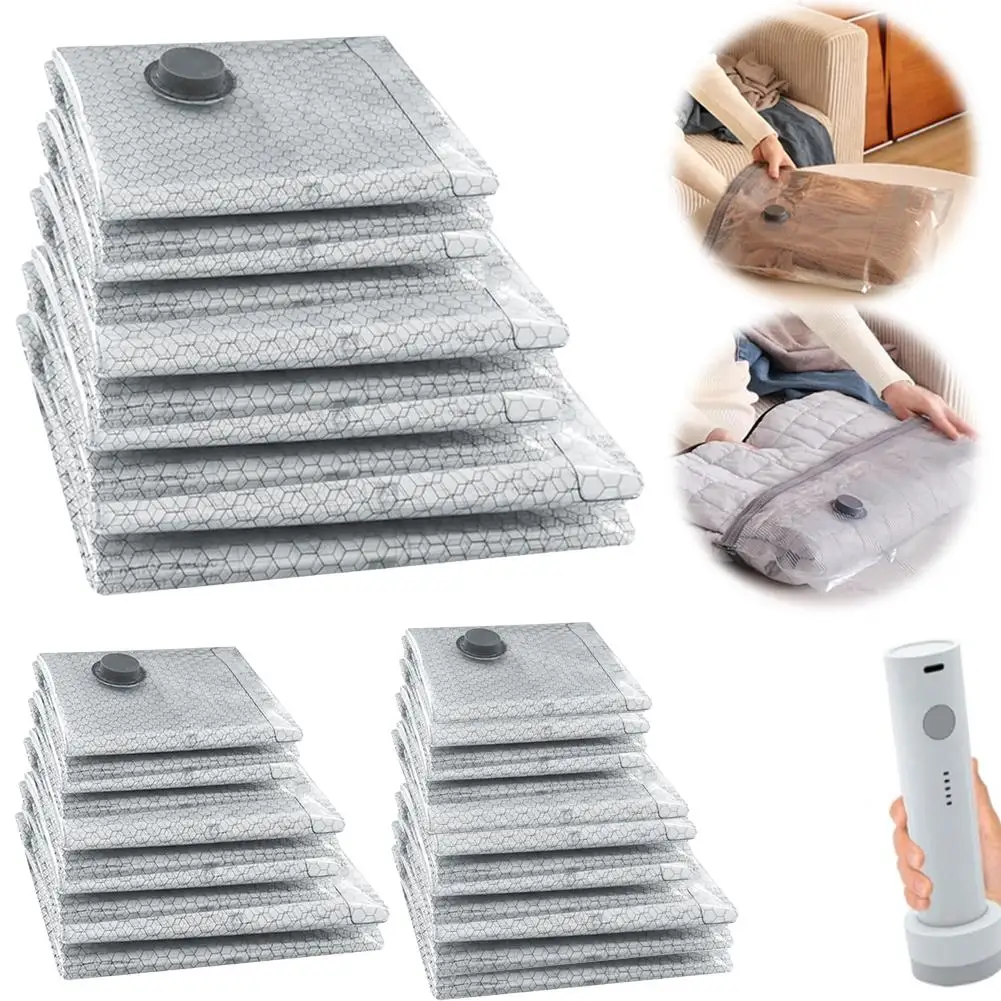 9 حزمة أكياس تخزين فراغ جامبو أكياس تخزين موفر للمساحة مع مضخة يدوية للفراش ألحان السفر البطانيات الملابس N2C9 #3