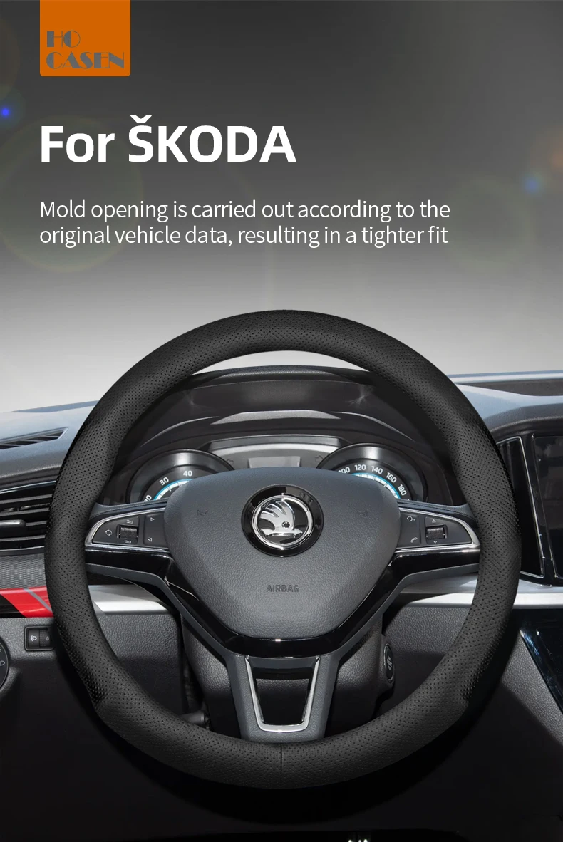 Für SKODA Runde D-förmige Lenkradabdeckung, passend für Octavia 2 3 Fabia Superb Yeti Roomster Octavia A7 A5 Rapid Spaceback Kamiq – Detail 1