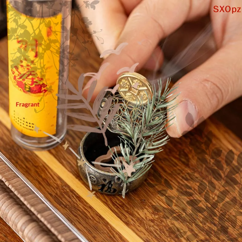Retro Wealth Coin Incense Burner Holder Charcoal Stove: Luxury Stand Metal Desktop Decorative Ornaments