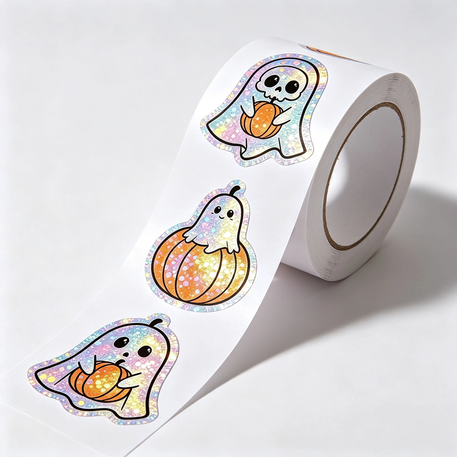 300Pcs 1.5In/3.8Cm Halloween Ghost Pumpkin DIY Waterproof Stickers Halloween Party Atmosphere Stickers Envelope Decoration Packaging Label Stickers Glitter Ghost Sticker Roll Behavior Reward Stickers