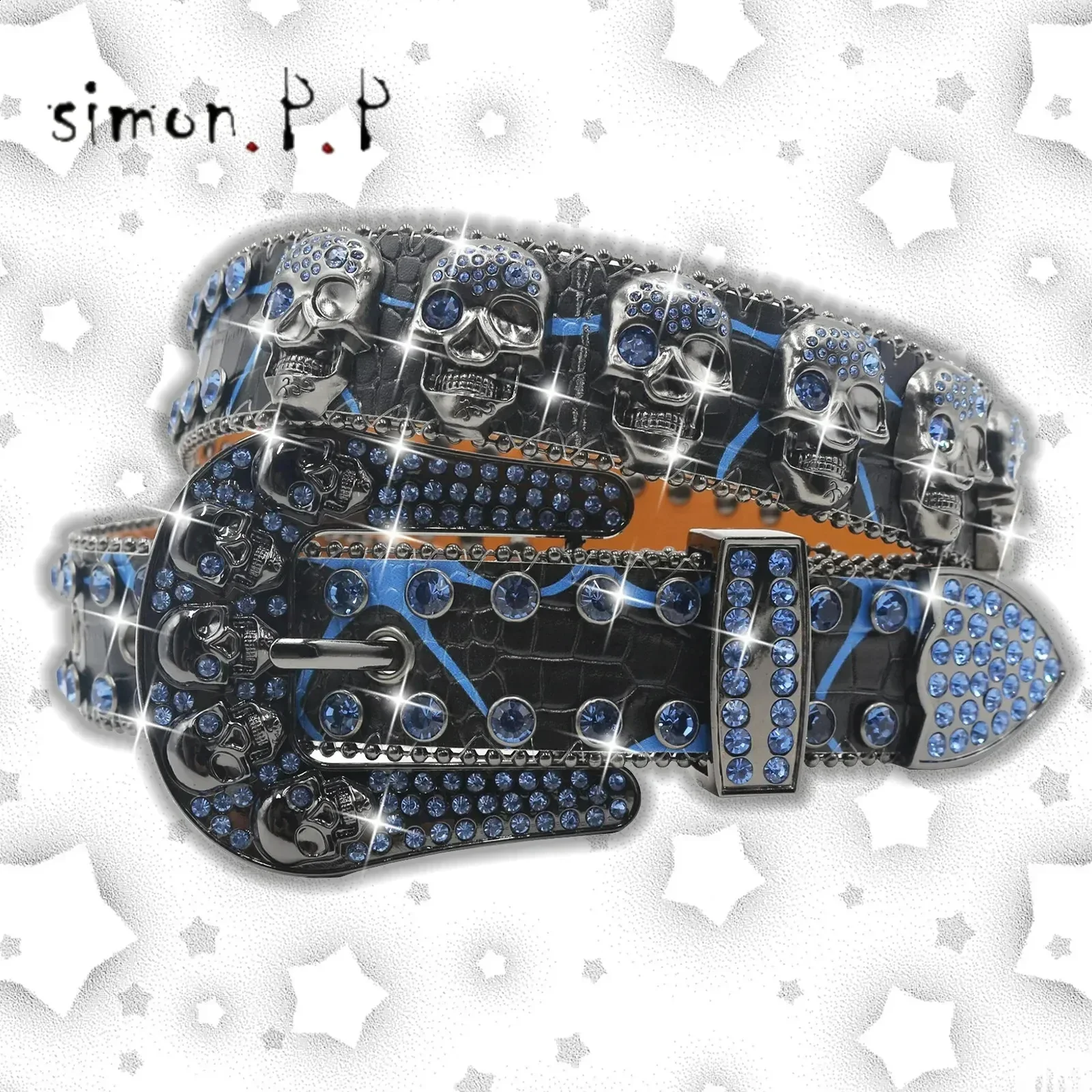 Mens Jeans Skeleton Rhinestone Womens Belt Western Cowboy Shiny Rivet Artificial Diamond Belt Hip Hop Punk Y2k Belt 240909