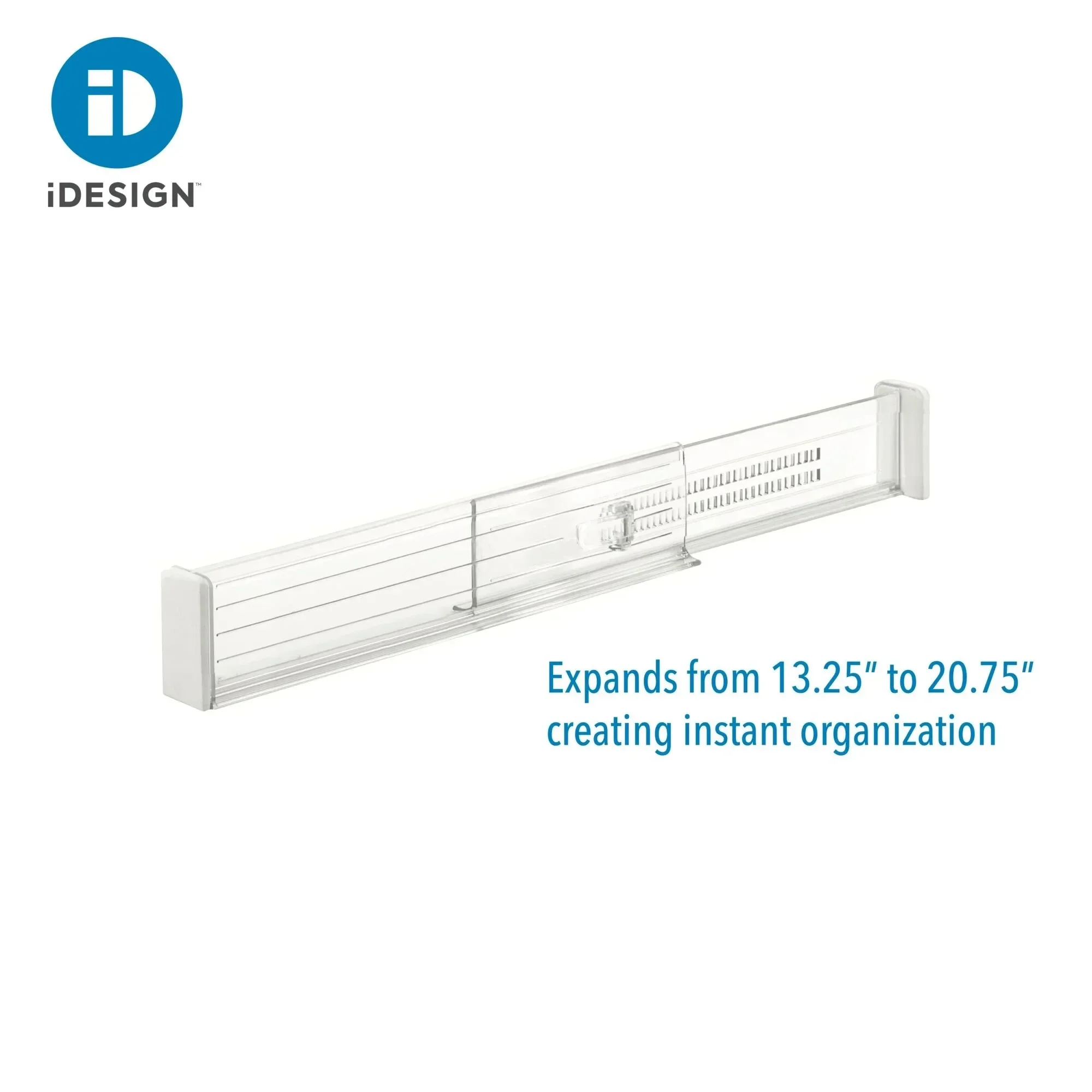 IDesign 2 divisórias de gaveta de armário ajustáveis de plástico, 13,25" C X 2,5" L, transparente