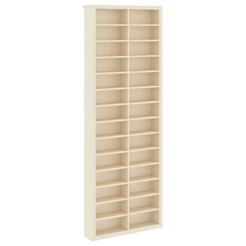 Beige Wandvitrine 21×4,5×59 cm aus Holzwerkstoff, 28 Regale, praktischer Aufbewahrung für Dekoartikel und Sammlungen