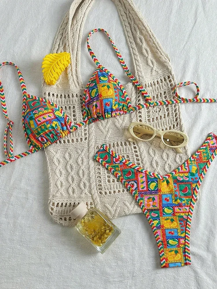 Seksowne bikini w panterkę 2-częściowy zestaw damski sznurowany strój kąpielowy z niską talią bikini plażowe 2025 nowy letni zestaw bikini do stroju kąpielowego