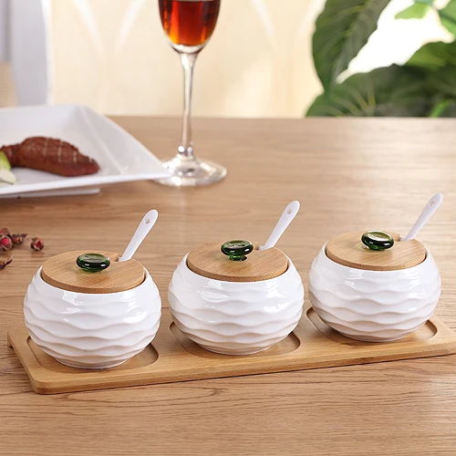 Ceramic Seasoning Jar 3 Piece Set Home Kitchen Supplies Spice Container Condiment Bottle Salt Shaker Box