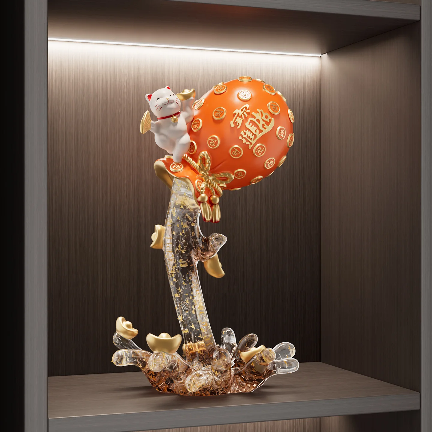 DSA Wealth Brings Abundant Fortune Cat Gourd Ornament, Living Room Office Wealth-Attracting TV Cabinet Wine Cabinet Decoration,