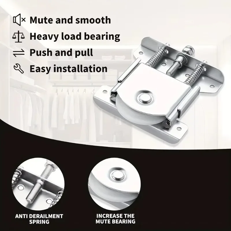 Heavy Duty Mirror Door Nylon Concaved/Convex Wheel Rail Roller Assembly for Closet Sliding Door Roller Wheels with Ball Bearings