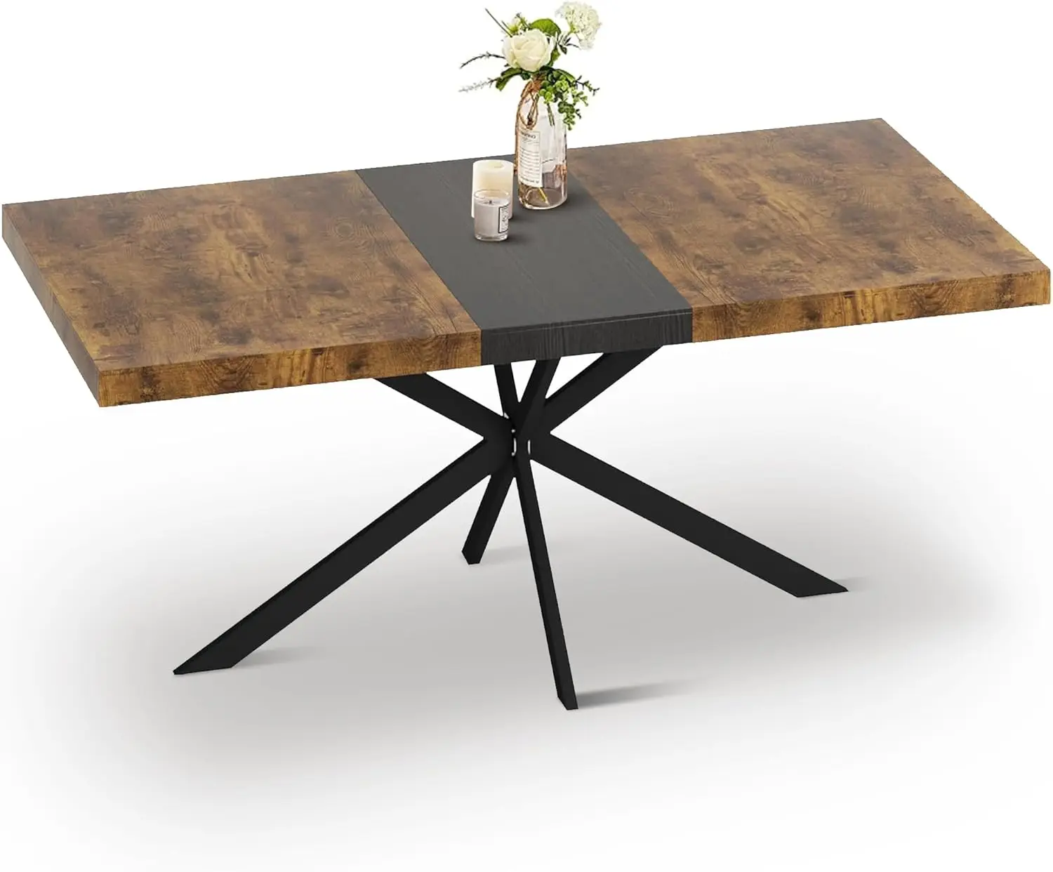 

55" -70" Extendable Dining Room Table for 4 6 People,Modern Rustic Kitchen Expanding Table,Wooden Long Large Expandable Dining R