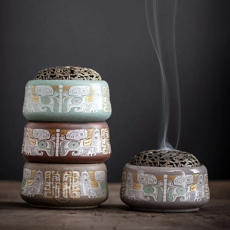 Quemador de incienso con placa de grano Vintage, quemador de incienso de cerámica para interiores, sándalo, madera de agar, trompeta, estufa de aromaterapia para salón de té Zen