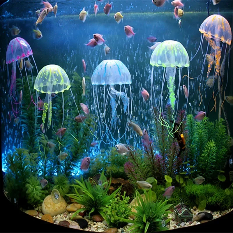 

New Fluorescent Glowing Aquarium Decoration Artificial Simulation Vivid Silicone Jellyfish Fish Tank Decor Ornament Hot Sale