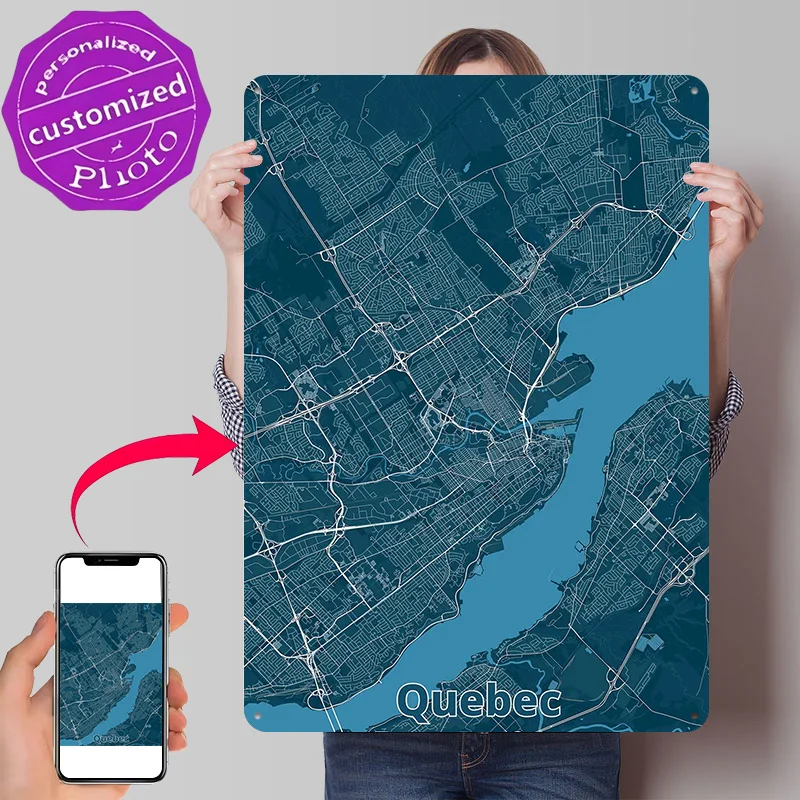 Quebec City Map Metal Poster Perfect Gift for Fans Lovers Personalized Wall Art Metal Sign for Gaming Room Decoration Man Decor