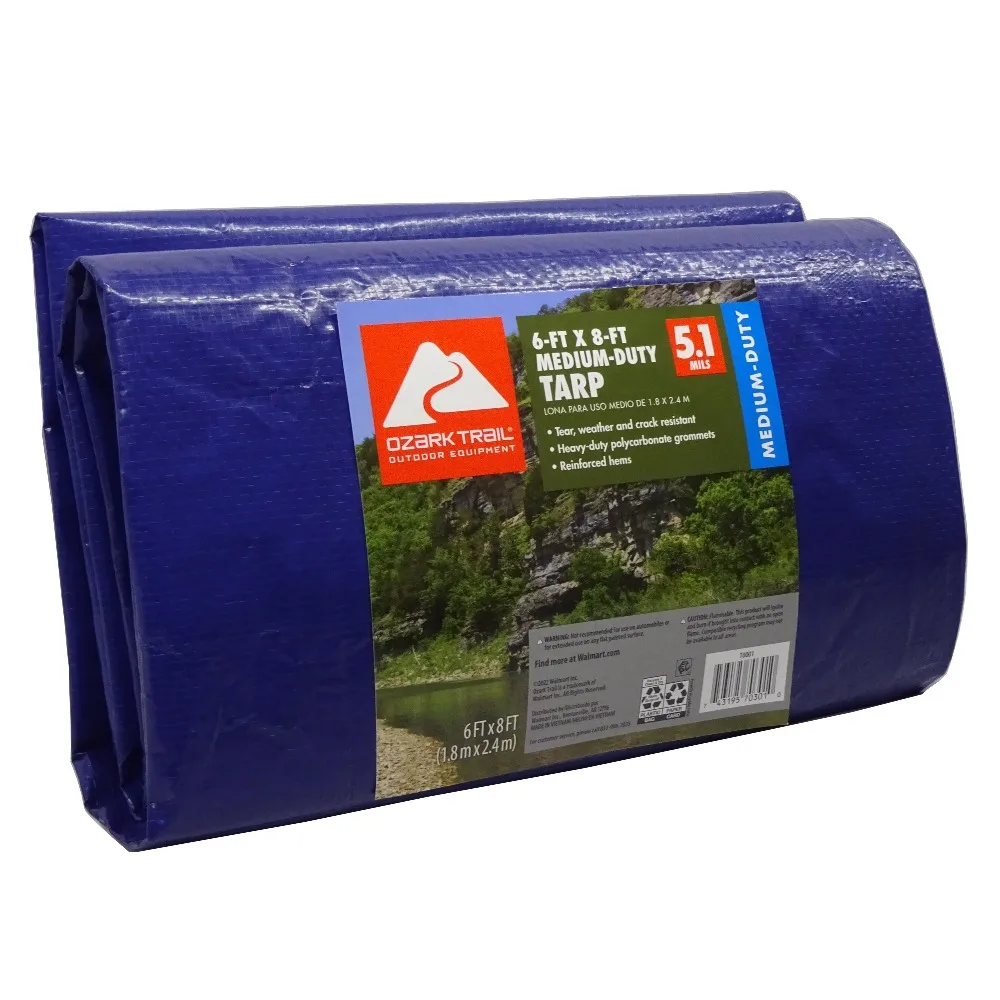 Medium Duty Tarpaulin 6 Feet by 8 Feet Waterproof PE Material Cover for Outdoor Camping Truck Caravan Boat
