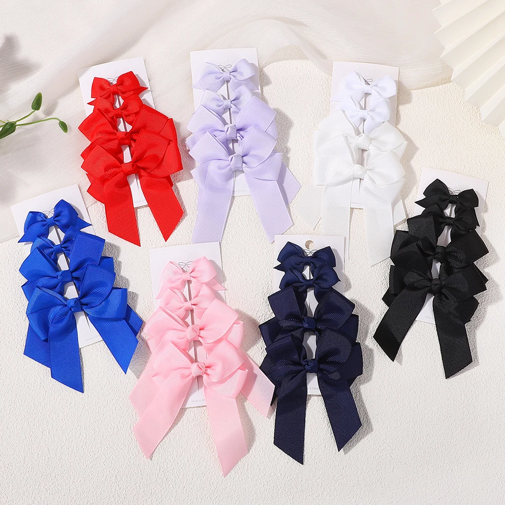 

RIBBON BOWS 4Pcs Solid Color Stain Bows Hair Clip for Children Cheer Bow Girls Hair Accessories Combination of Two Styles Sets