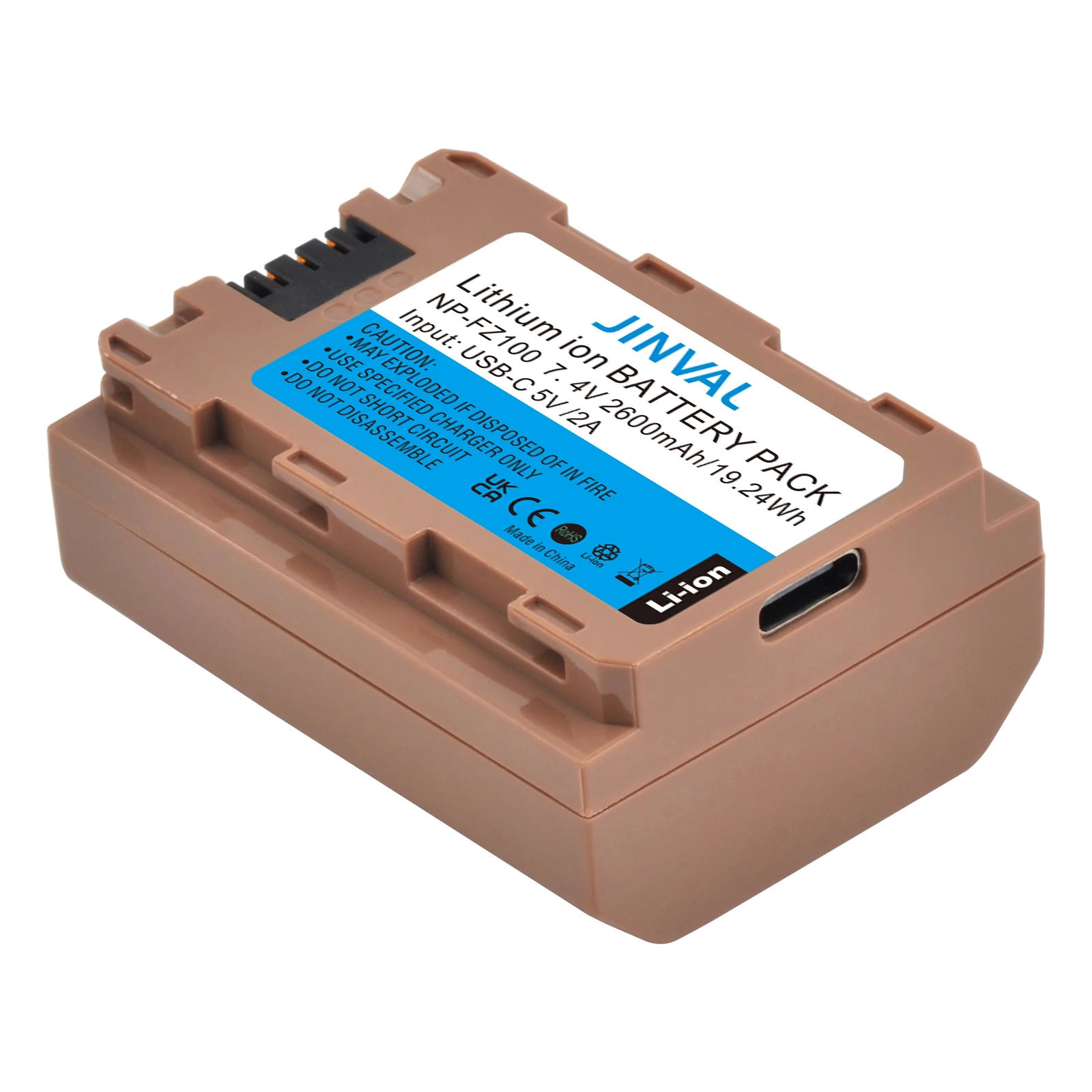 JINVAL NP-FZ100 Battery USB-C Input 2600mAh NPFZ100 Batteries For Sony A7IV A7C A7CII A7CR A7S3 FX3 A6700 A6600 Camera view 6