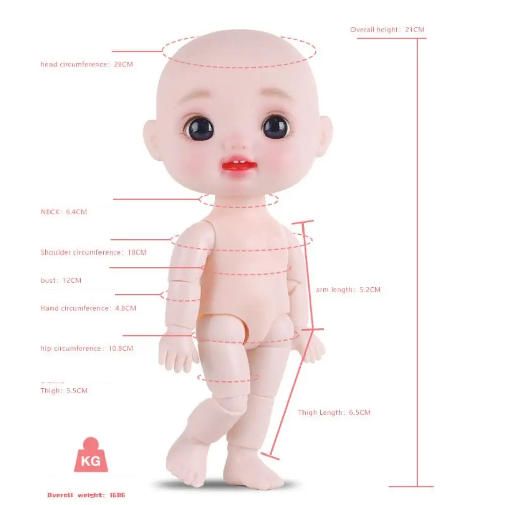 Beautiful 1/6 BJD Movable Joint Doll Body Kawaii Toys Nude 21 Ball Jointed Doll 3D DIY Big Head Doll with Hair Girl