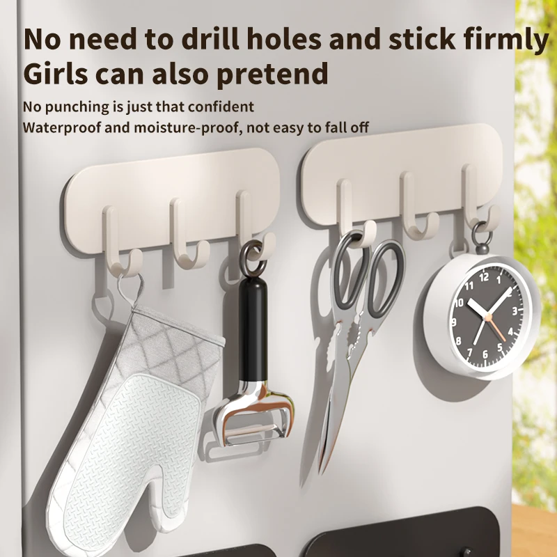 Triple hook kitchen and bath storage hooks, magnetic suction household towels, keys, spatulas, organizing racks, no punching, wa