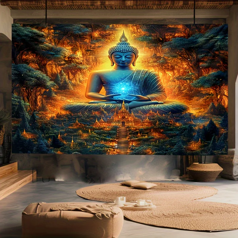 Buddha Lotus Theme Digital printing polyester wall hanging tapestry decorative Living room bedrooms Office background gift