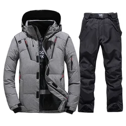 Terno térmico à prova de vento para homens, jaqueta, calças babadores, conjunto quente, traje de neve masculino, snowboard, inverno, novo