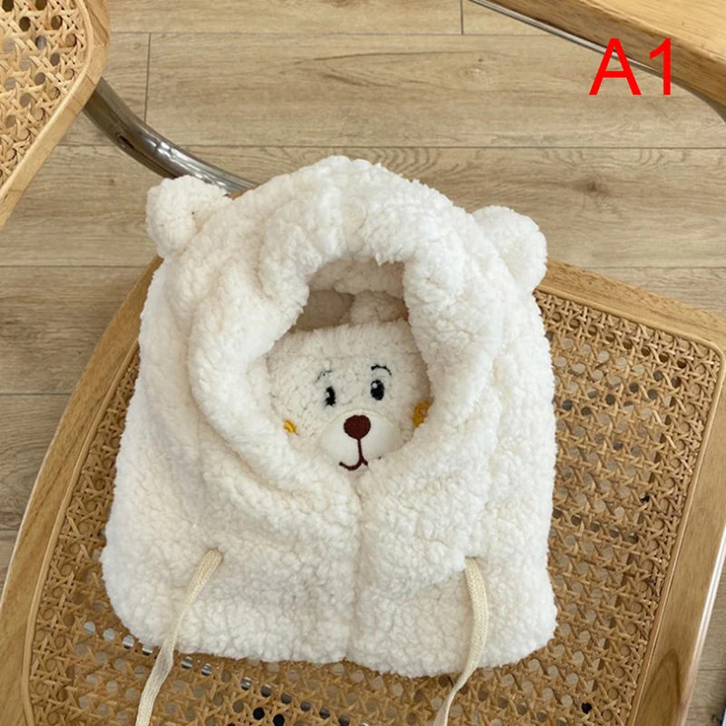 Winter Cartoon Hat With Mask Bear Lamb Beanie Hats Warm Thickened Ear Protection Skullies Beanies For Women Girl Kawaii