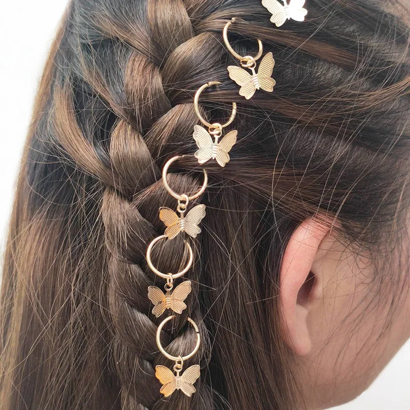 New 6Pcs Butterfly Star Pendant Hair Clip For Women Braid Trendy Metal Rings Western Style Accessories Girls Headdress Tocado