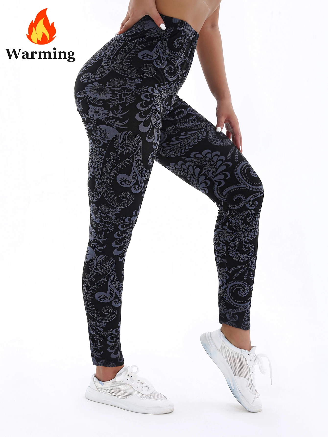 Autunno Inverno 1PACK Fondo nero da donna Fiore Vite e velluto Legging stretto spesso Sport casual Pantaloni da yoga eleganti