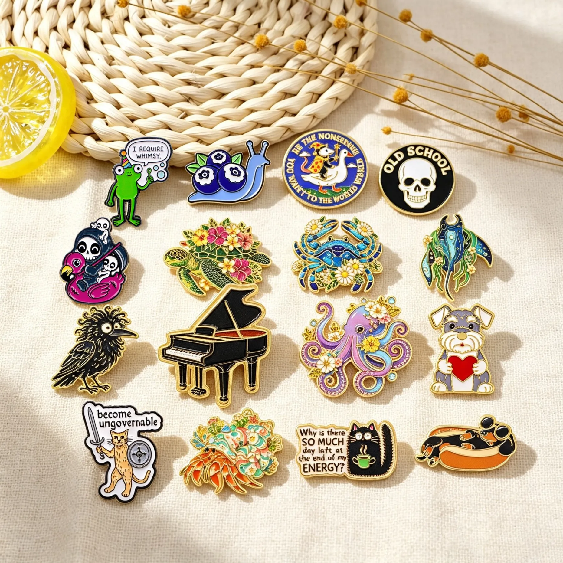 Ocean Animal Frog Skull Dog Crow Piano Enamel Pin Cartoon Cat Badge On Backpack Lapel Pins Brooches for Jackets Gift Toys