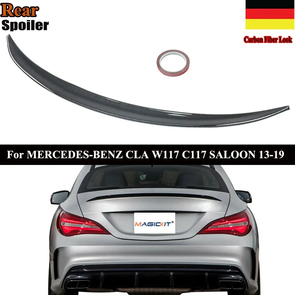 MagicKit For Mercedes Benz CLA W117 C117 Rear Trunk Boot Lip Spoiler Carbon Fiber Style