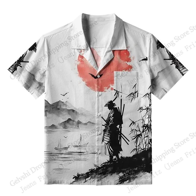 

Japanese katana Hawaiian Shirt Japanese Art 3D Print Shirt Men Women Fashion Short Sleeve Button Up Lapel Shirt Harajuku Blouse