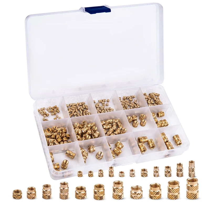 

340PCS 340PCS M2 M2.5 M3 M 4 M 5 M6 Metric Knurled Nuts Assortment Set Threaded Insert Nuts Brass Heat Set For 3D Printing Parts