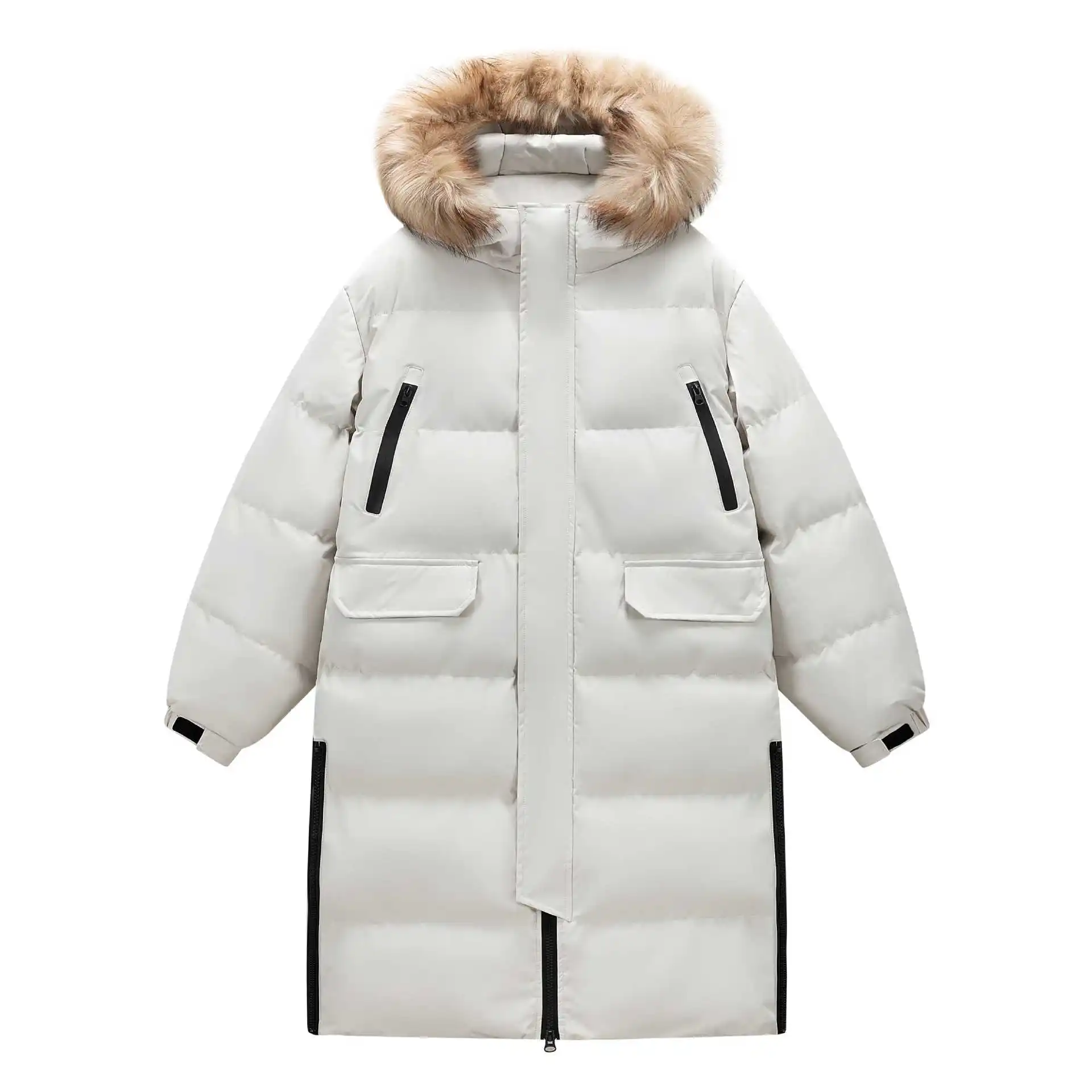 

Хлопковое пальто средней длины для мужчин и женщин. Новый зимний пуховик с меховым воротником и свободным пальто. Хлопковое пальто с капюшоном.