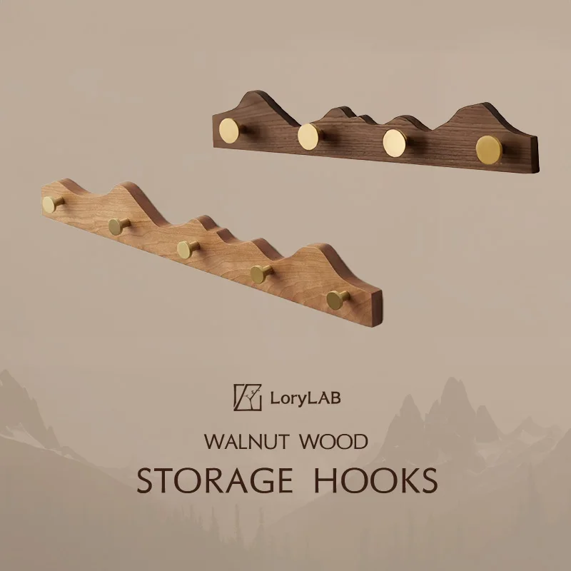 

Walnut Wood Brass Abstract Mound, Modern Wabi-Sabi Vintage, Wall-Mounted Storage Hooks for Wall Decor, Living, Dining, Bedroom