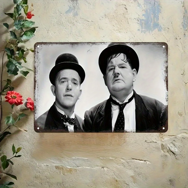 ملصق فني جداري معدني عتيق من Laurel & Hardy - ديكور كوميدي كلاسيكي من الحديد للمنزل وغرفة النوم والبار والمقهى بدون إطار مثبت على الحائط