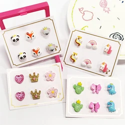 3PRS Strong Magnetic No Piercing Cute Earrings for Kids Children Unicorn Rainbow Magnet Earrings Christmas Gift