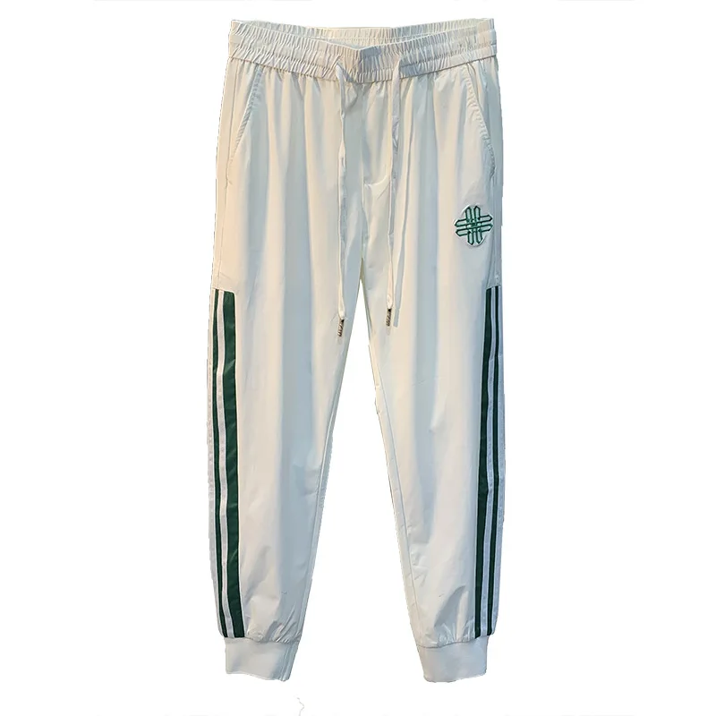 

2025 New Ice Silk Casual Pants for Men's Summer, Thin, Sports Trendy, Light Luxury, High End Embroidered Quick Drying Pants
