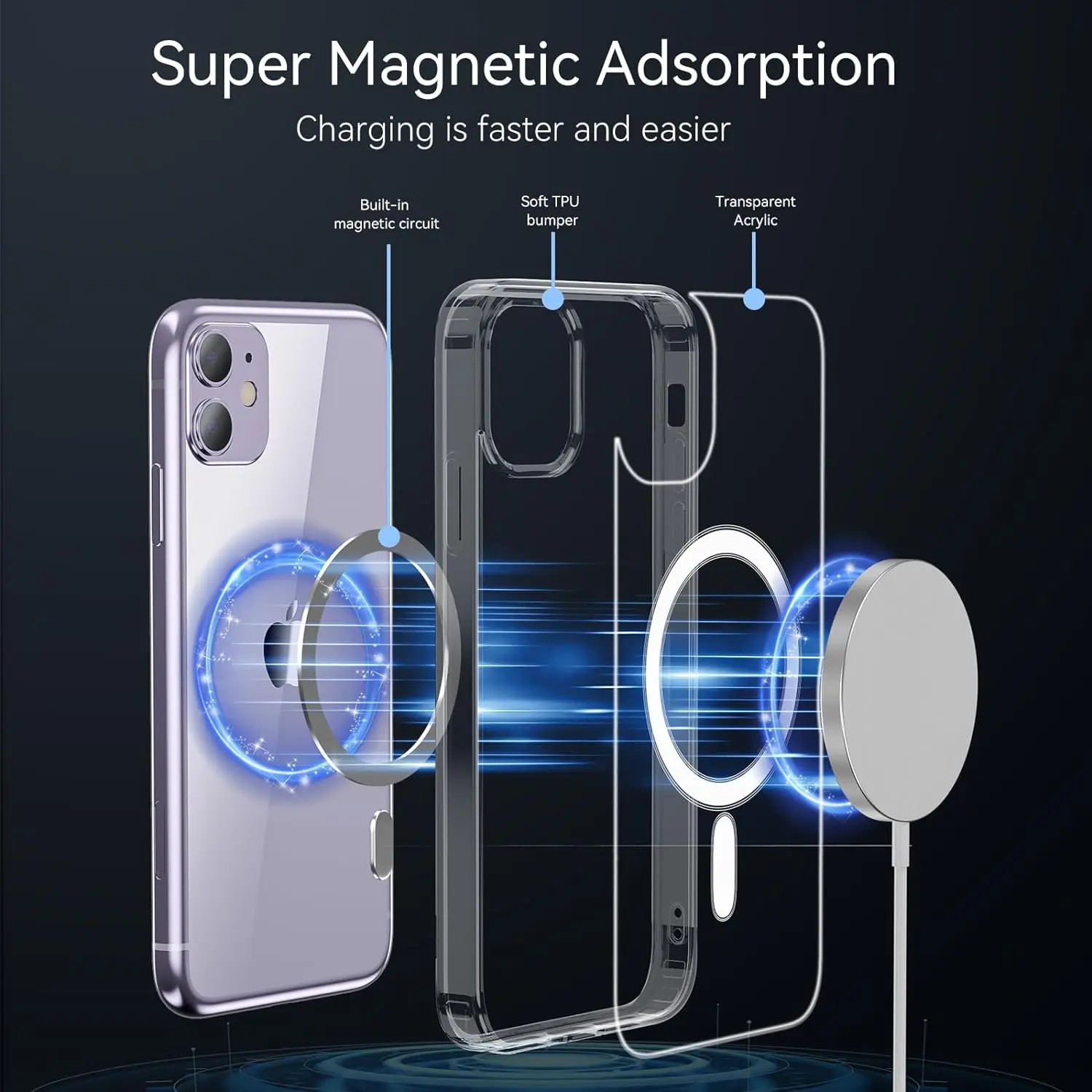 Stoßfeste magnetische Hülle für iPhone 11, 12, 13, 14, 15 Pro Max Mini iPhone X Xs XR Schutzhülle mit Displayschutzglas – Detail 7