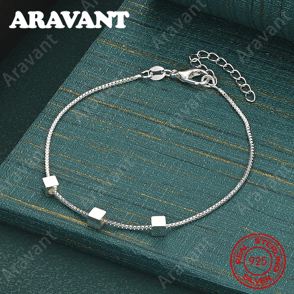 925 Sterling Silver Square Chain Bracelet For Women, Perfect For Commute, Christmas Gifts, And Jewelry