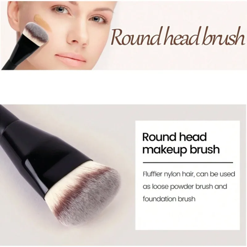 فرشاة وجه متعددة الأغراض، تصميم برأس مستدير مسطح لأداة مكياج احترافية بشعيرات صناعية ناعمة #4