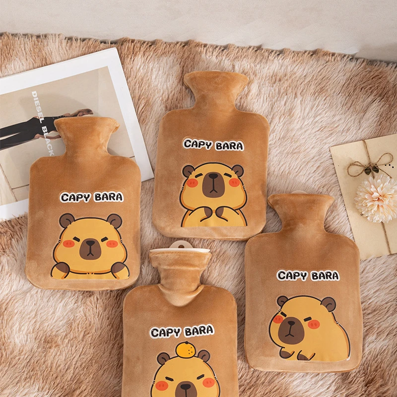 

300ml Hot Water Bottle Cute Cartoon Capybara Plush Cover Washable Multipurpose Hand Warmer Washable Removable Hot Water Bag