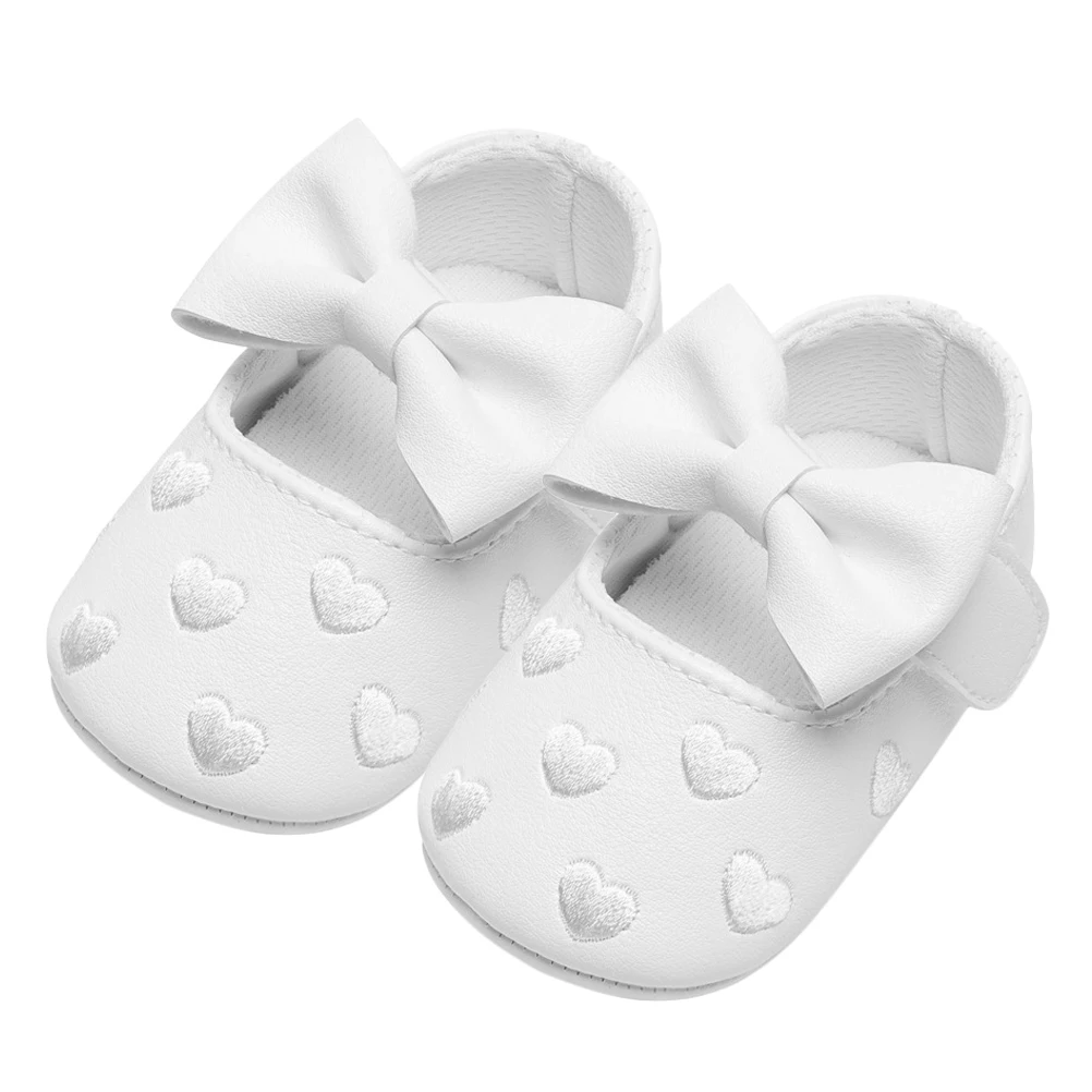 

1 Pair Baby Girl Heart Pattern Embroidered Bowknot Prewalker Shoes Toddler Infant White 11Cm 4Us 3Uk 19.5Eu 4.323 Inch