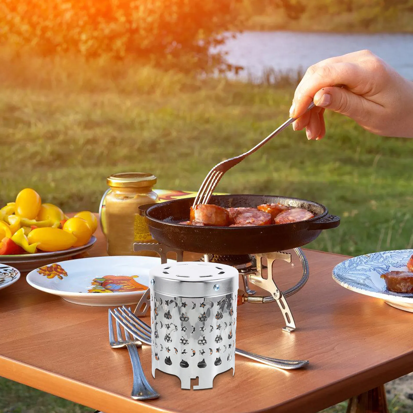 Outdoor Heater Cover Stainless Steel Survival Stove Hood Portable Windproof Waterproof Camping Gear Tent Heating Shield