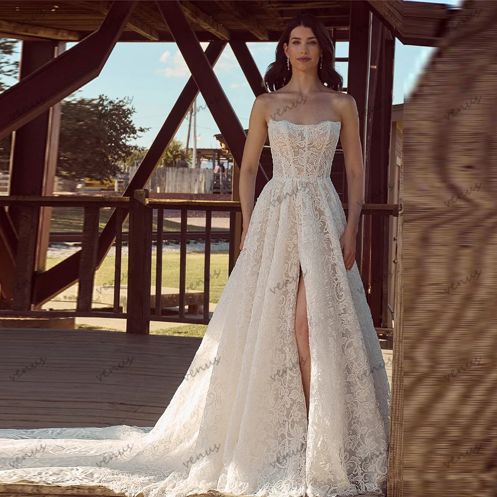 

Gorgeous Wedding Dresses A Line Bridal Gowns Vintage Robes Sleeveless Backless Sexy High Slit Vestidos De Novia Customized 2025