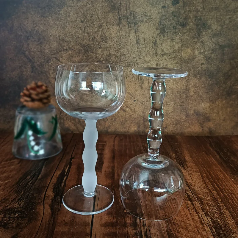 Lead Free Crystal Goblet Wine Glass Original Home Frosted Color Handle Ancient Glass Wave Cocktail Wine Glasses Kitchen Goods