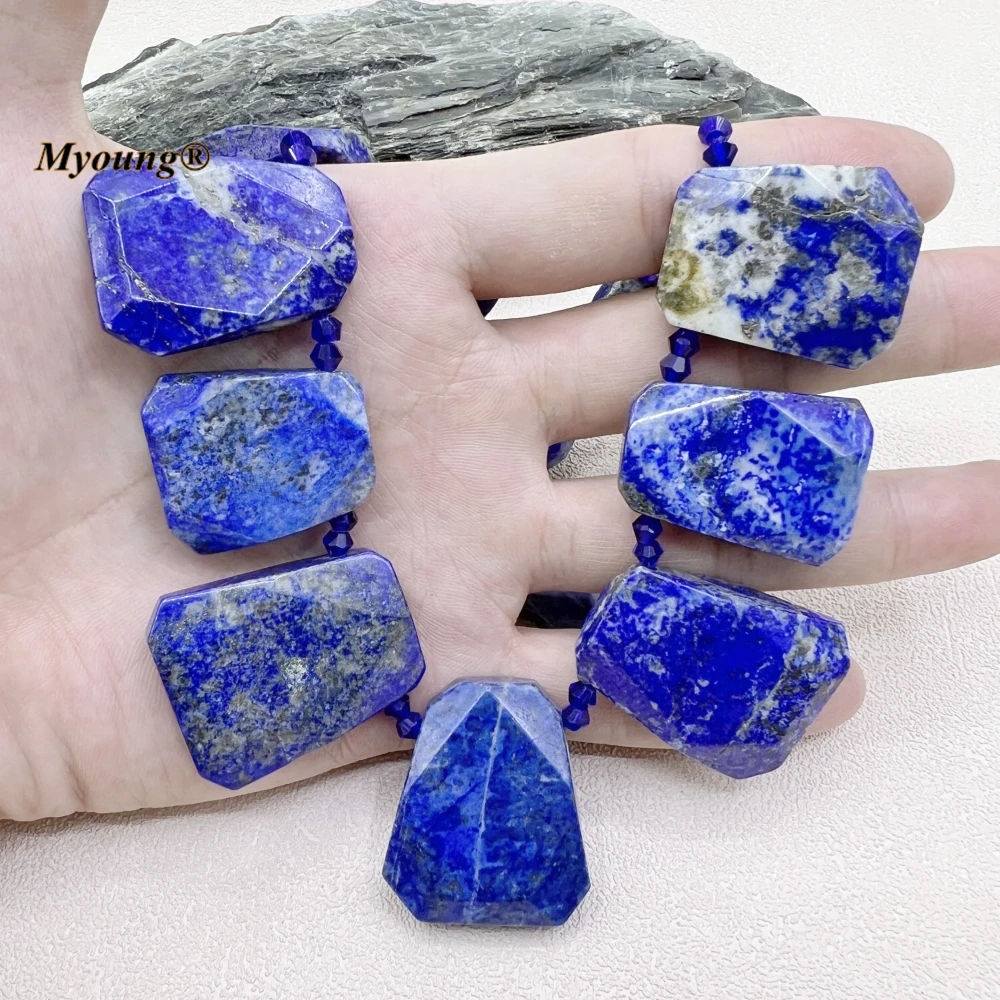 

15PCS Mix Size Sector Shape Faceted Natural lapis lazuli Slice Pendant Beads Stone Slab Bead For DIY Jewelry Making MY230612