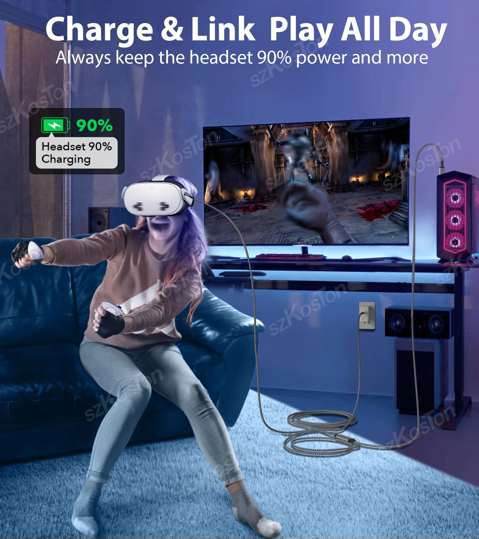 Универсальный кабель USB3.2 Gen1 VR для гарнитуры Meta Quest 3S, Quest 3 PICO 4 VR, шнур для быстрой зарядки и передачи данных, аксессуары