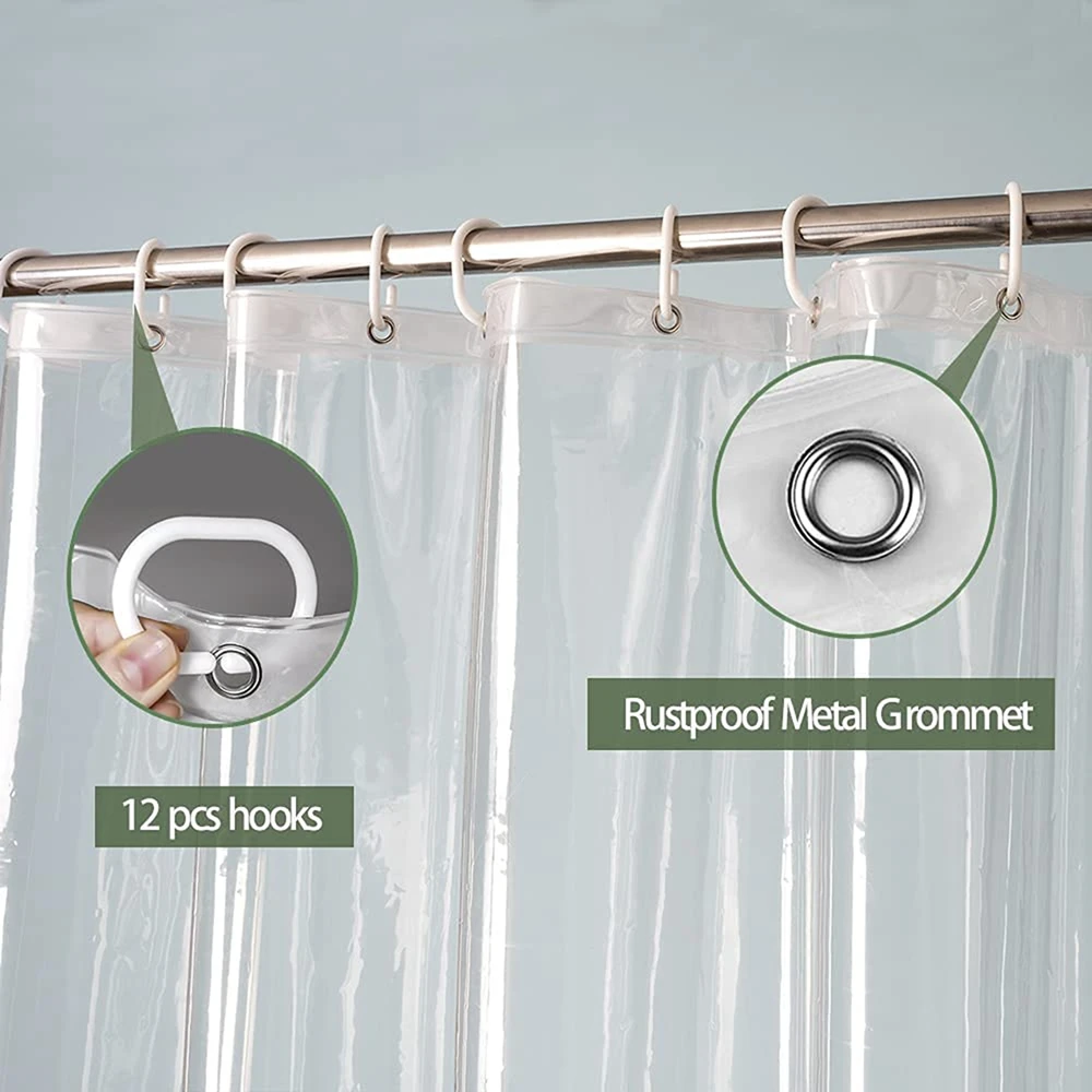 PEVA Bathroom Shower Curtain Liner Heavy Duty Waterproof Bathing Screen Transparent with Magnet Bottom 180x180cm for Home Hotel