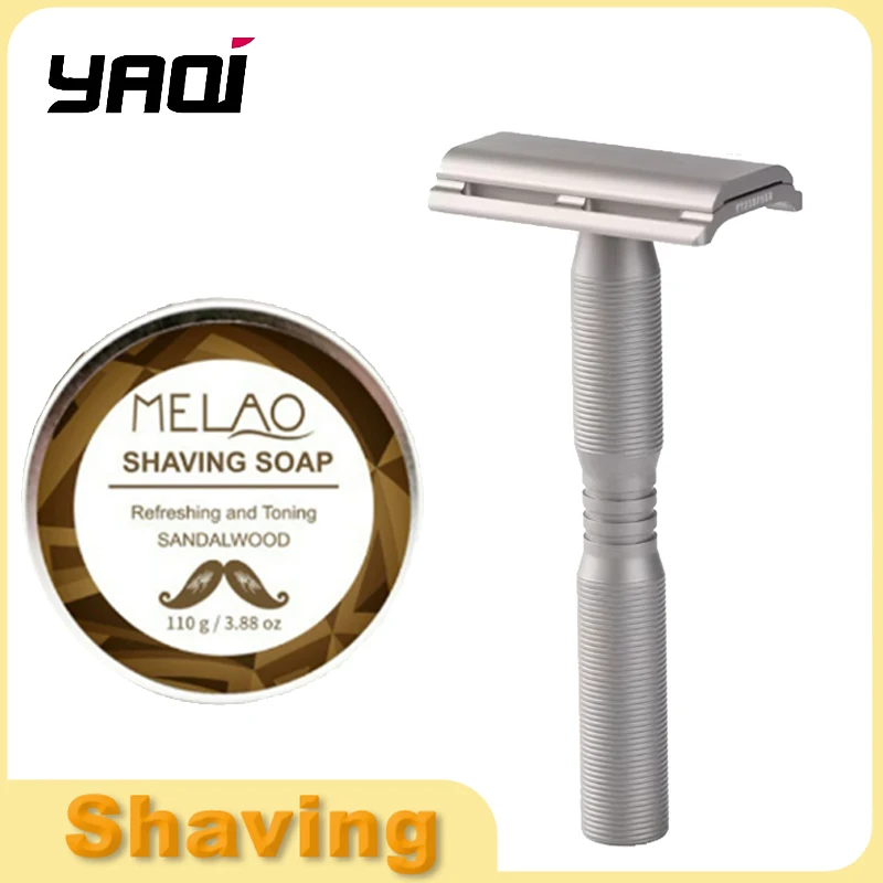 Yaqi Hochwertiger, leichter Rasierer aus Titan / Herren-Rasierseife für tragbare Rasur, Reinigung, Bart und Sauberkeit