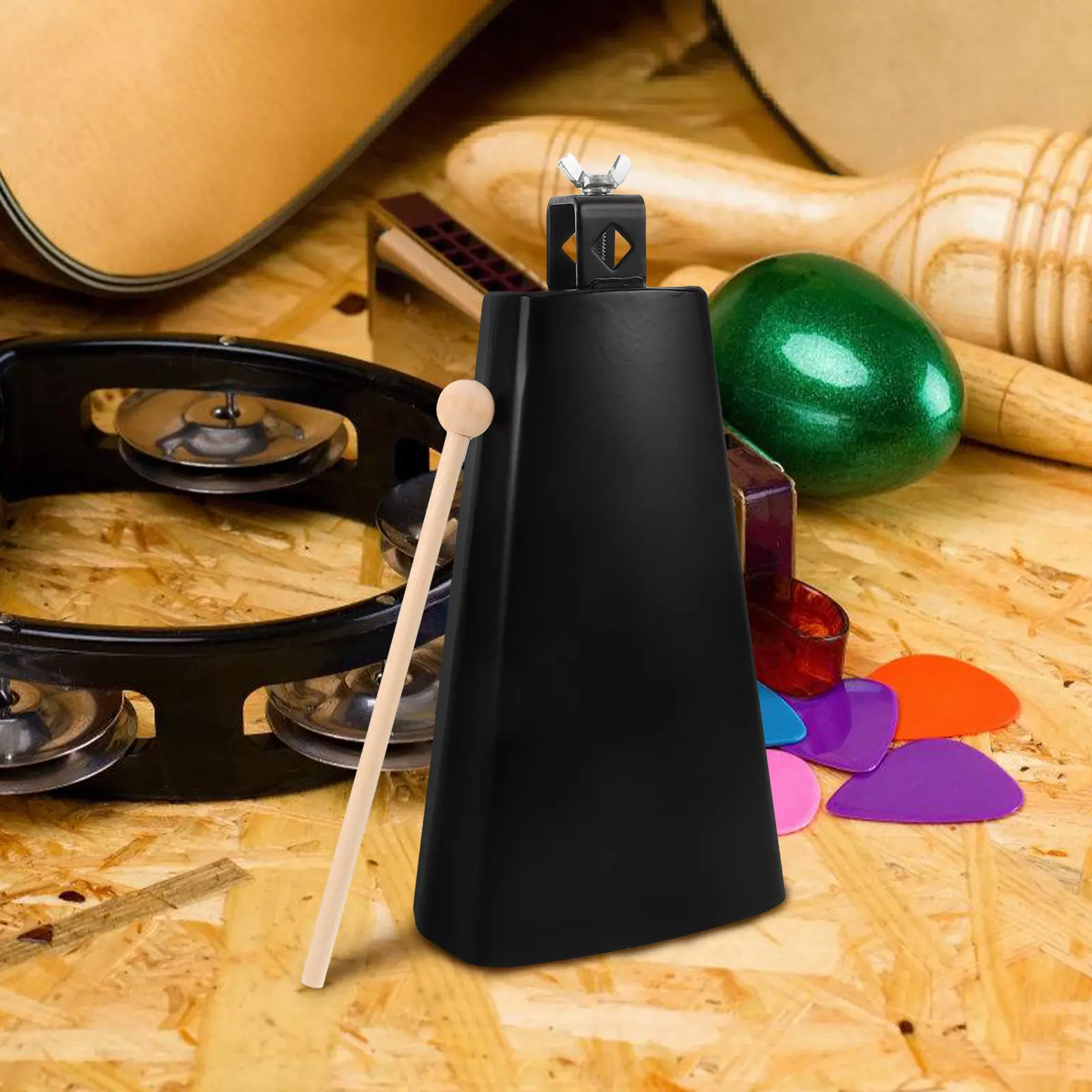 1Set Metal Cowbell Instrument with Stick Versatile Hand Percussion Cowbell for Beginners Drum Sets Band Practice Music Education view 2
