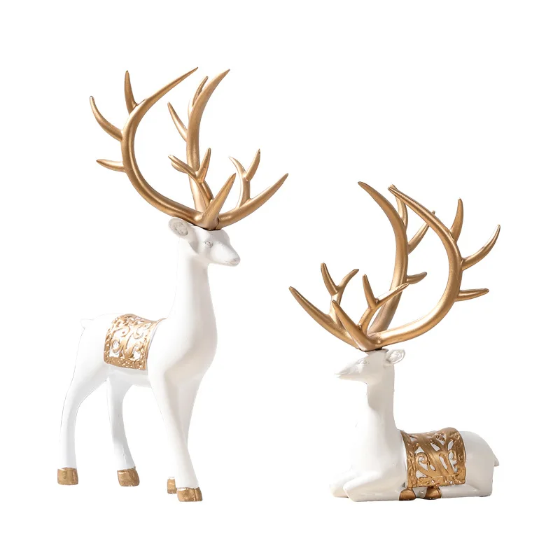 Light Luxury Feng Shui Lucky Deer Figurine Nordic Decor for Living Room Study TV Stand Wine Cabinet Housewarming Gift