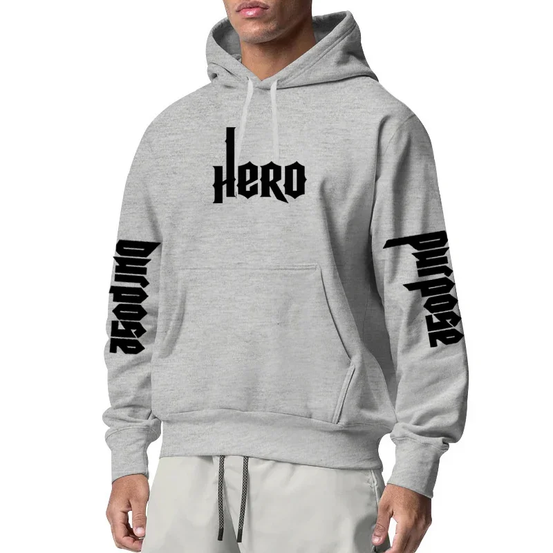 Hero Purpose Print Hoodies Men's Casual Loose Sweaters with Pocket Autumn Long Sleeve Warm Pullover Clothes