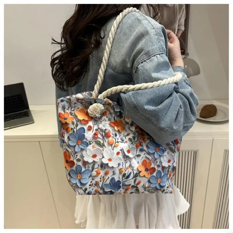 

Elegant Nylon Underarm Bag For Women Practical Floral Shoulder Bags Large Capacity Flower Handbag For Easy Carrying 547A